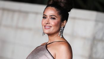 Actress Salma Hayek Pinault wearing Gucci arrives at the 2019 LACMA Art + Film Gala held at the Los Angeles County Museum of Art on November 2, 2019 in Los Angeles, California, United States.